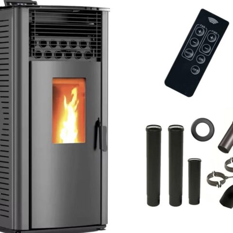 Poêle à granulés noir Sannover Air Anita 12 kW + kit de raccordement